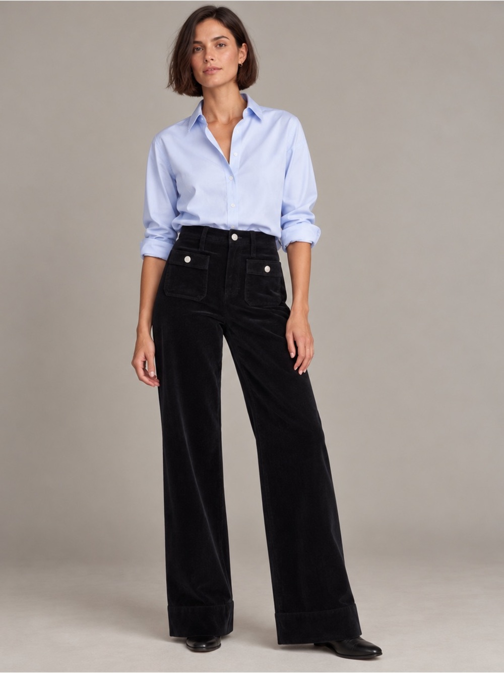 J.Crew NWT Wide-Leg Velvet Sailor Trousers Black High Rise Pants Size 32